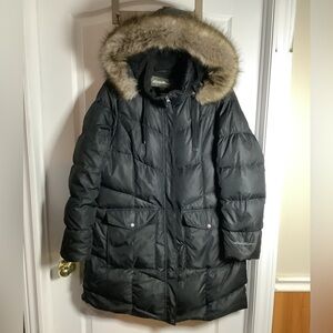 Eddie Bauer Black Puffer Coat with Fur Trim